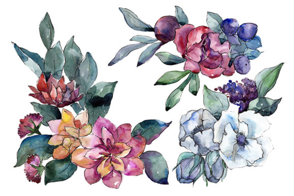 Bouquet of Flowers Vienna Waltz Watercolor Illustrations
