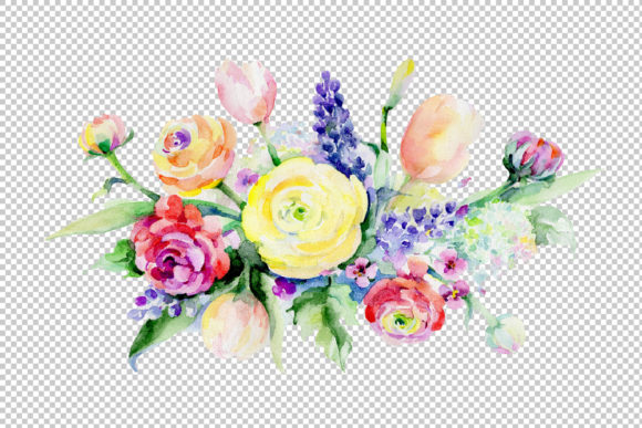 Bouquet Summer Flowers Watercolor Set for Illustrations