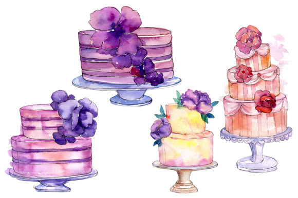 Cakes Yummy Watercolor Illustrations