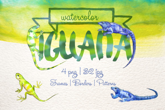 Exotic Iguana in a Watercolor Set