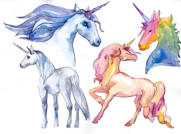 Fabulous Unicorns Horse Watercolor Set and Illustrations