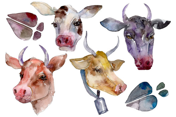 Farm Animals Cow Head Watercolor