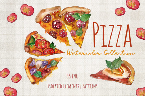 Hawaiian Pizza Watercolor Illustrations