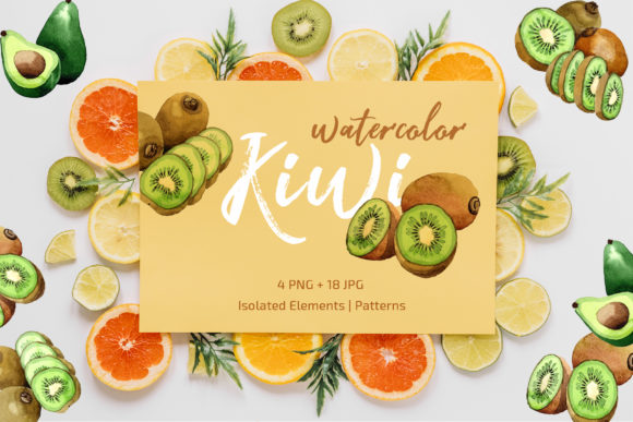 Kiwi Green Fresh Watercolor Illustrations