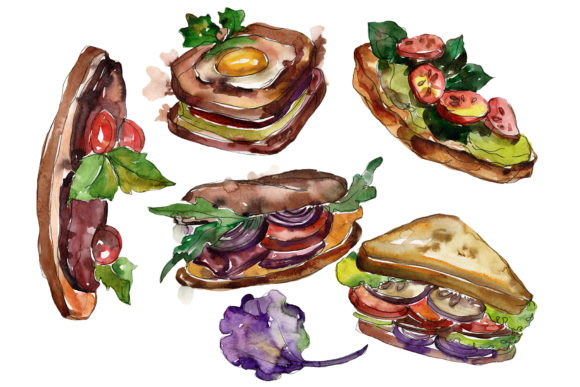 Mega Sandwich Watercolor Illustrations