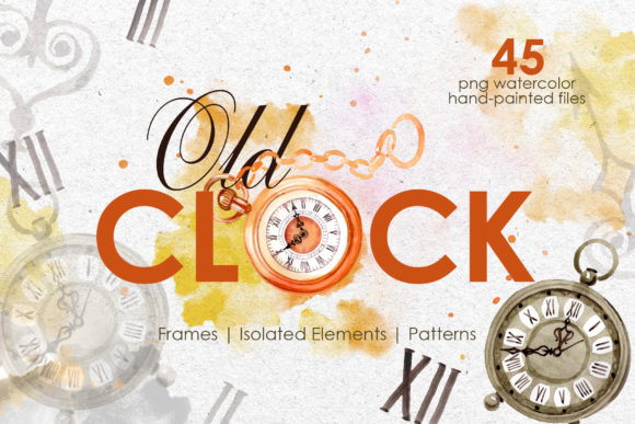 Old Clock Watercolor Illustrations