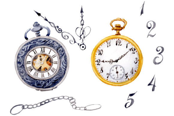 Old Watercolor Clock Illustrations