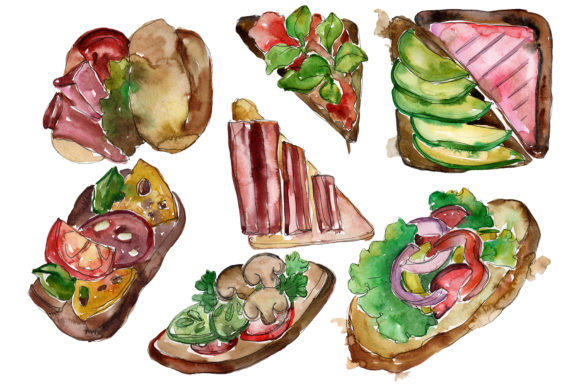 Sandwich Watercolor Illustrations