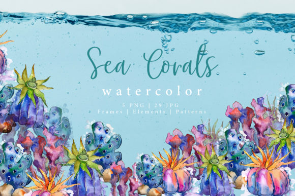 Sea Corals Watercolor Set and Illustrations