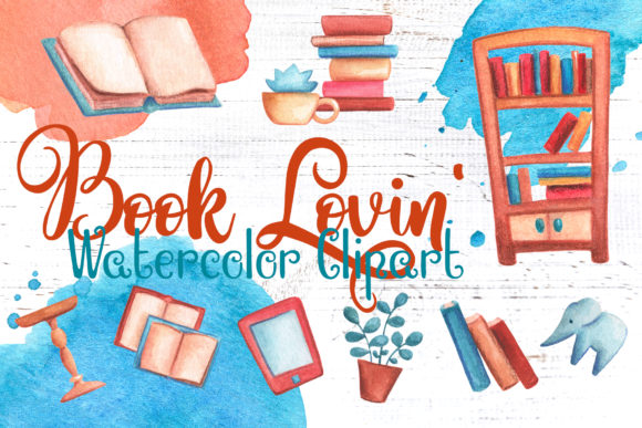 Vintage Books Watercolor Clipart and Illustrations