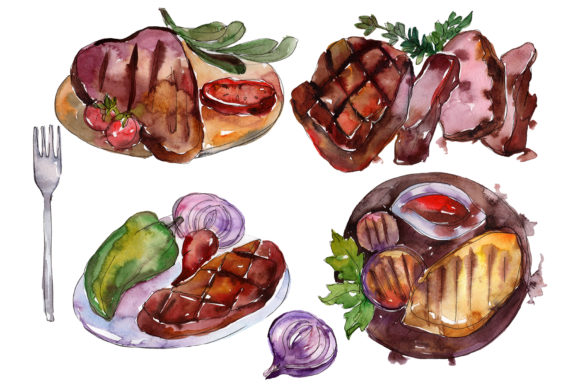Watercolor Steaks and Illustrations